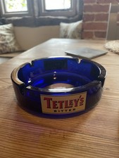 Vintage Tetley's Bitter  Blue Glass Ashtray
