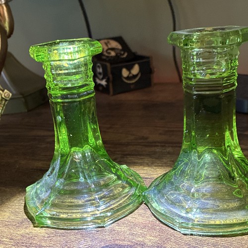 Pair green uranium glass - of,
