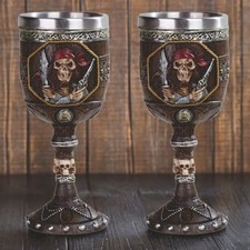 2-PC Gift Set 7"H Medieval Pirate Skull Goblet Skeleton Party Cup  Ornament