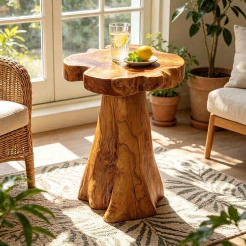 Rustic teak tree stump - tree, table
