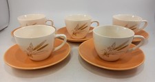 Bristol England Ceramics 60s Tableware Cup Saucer Harvest Orange Set of 5 VGC