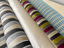 STRIPE VELVET UPHOLSTERY FABRIC TEXTURED  MATERIAL 140CM By Romo