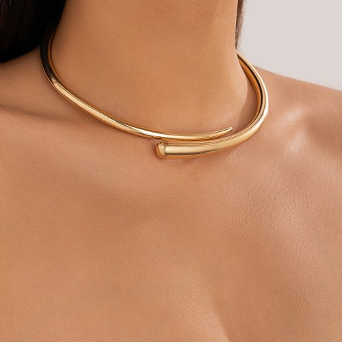 Gold silver choker necklace - gold,