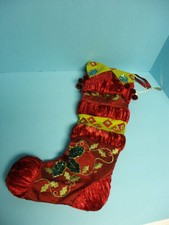 Frontgate Jolly Jumper Christmas Holiday Stocking Embroidered Satin Beads Red