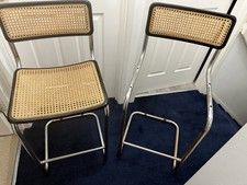 Vintage 1880s Cesca-Style Chrome & Cane Bar Stool + Spare Frame (Pair)