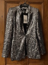 Zara Silver Sequin Blazer Size