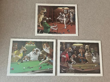 THREE ARTHUR SARNOFF ORIGINAL 1980's PRINTS DOGS PLAYING POOL