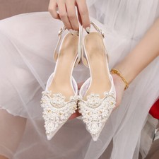 Womens Lace Pearl White High