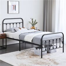 Metal Bed Frame Vintage Iron Platform Bed with High Headboard and Footboard
