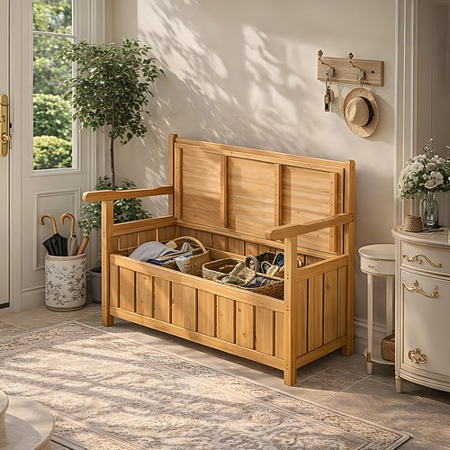 Wooden outdoor storage bench - storage,