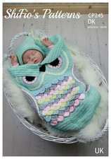 Crochet Pattern for Babys Owl Cocoon & Hat in 3 Sizes, Double Knitting, CP245
