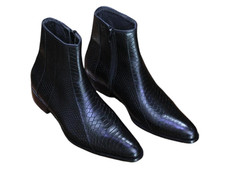 Handmade Mens Black & Brown Snake Skin Pattern Chelsea Ankle High Leather Boots