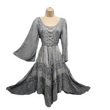 Bohemian Dress Lace-up GREY Fit Flare Asymmetric Bell Sleeve One Size 12 14 16