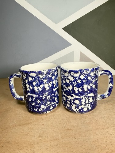 Vintage blue spongeware mugs - vintage,