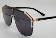 Gucci GG0291S Men's Sunglasses Oversized Shield Black/Gold Metal Frame Gray Lens