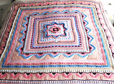 Handmade Crochet Throw Afghan Blanket Bedspread Home Decor Gift Double 59"