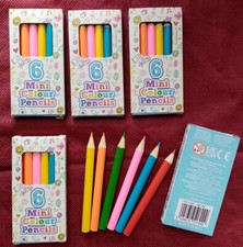 Mini Pencil crayons, Pack of 6 colours, Party bag filler,Boys or Girls colouring