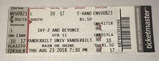 Beyonce & Jay Z OTR II Tour Concert Ticket Stub Vanderbilt University 8/23/2018