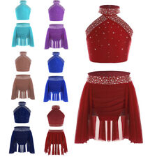 Girls Rhinestones Backless Ballet Leotard Dress Lyrical Jazz Latin Dance Costume