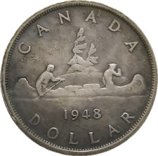 1948 Canadian Dollar – George VI Canoe Voyage Issue (Modern Restrike)