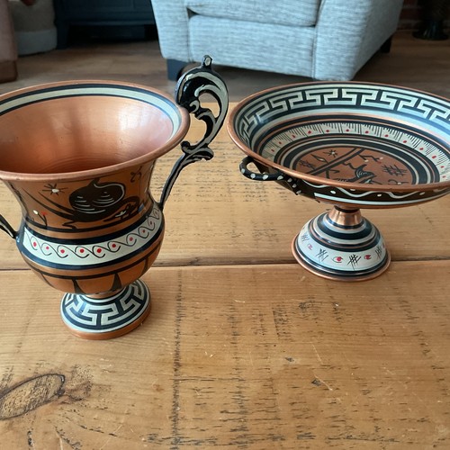 Greek copper vase and dish - vase,