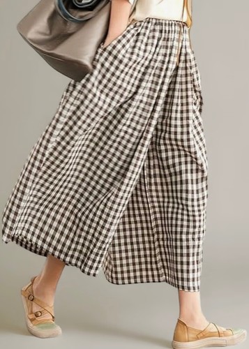 Women plaid wide leg - wide, elastic