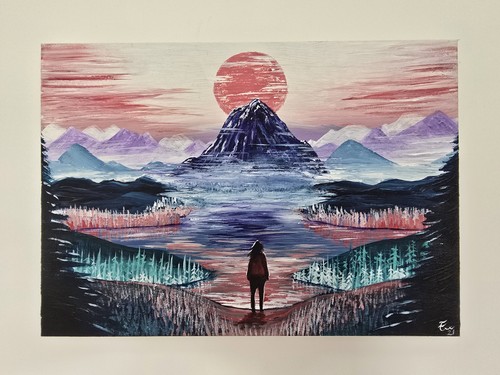 Acrylic painting mountain lake - painting,