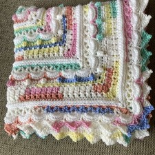 ✨Handmade Crochet Baby Blanket -  Pastel Rainbow And White