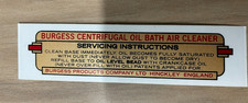 Field Marshall Tractor Burgess Air Cleaner Service Sticker