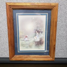Andres Orpinas Wood Framed Glass Signed Art Print Two Girls in a meadow  12"x10"