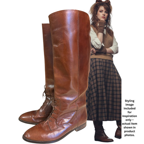 Vtg 80s tall brown leather - 80s,