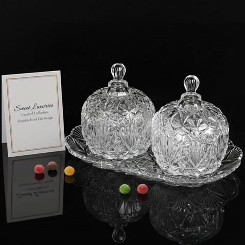 3pc glass sweet - sugar, bowl