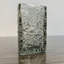 Mid Century Swedish Lindshammar Bark Glass Vase Grey Textured Scandinavian Art