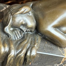 Vintage Bronze Sculpture Statue Woman Marble Deco Pohl J.B Nude Decor Rare 20th