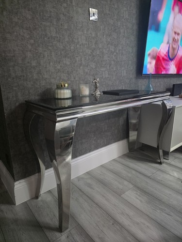 Black glass top console - top, table