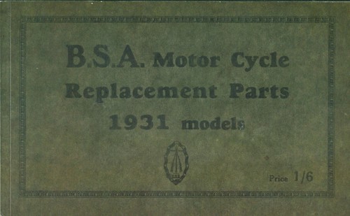 Bsa 1931 motorcycle parts book - 1931,