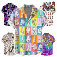 Mens Button Down Shirts Funny Penis Printed Hawaiian Tops Novelty Ugly Gag Gifts