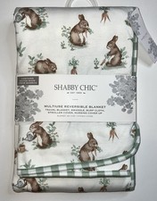 Shabby Chic Baby Blanket Reversible Multiuse Bunny Rabbit Green White Plaid NEW