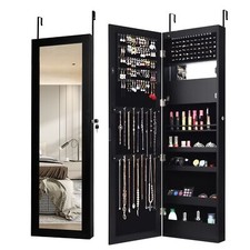 Wall-mounted Jewelry Storage Cabinet Door Hanging Jewelry Armoire w/ Full Mirror