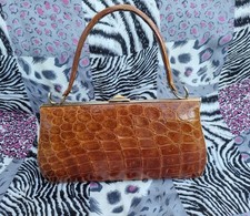 Vintage 1960s Genuine Crocodile Skin Leather Handbag 