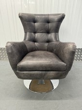 Bristol Leather Swivel Occasional Chair in Antique Ebony - Excellent Condition
