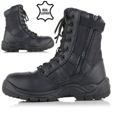 MENS LEATHER TACTICAL ARMY MILITARY POLICE STEEL TOE CAP WORK COMBAT HI BOOTS SZ