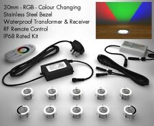 10 X Easy Change 30mm LED decking Lights RGB Colour Changing Kitchen Plinth