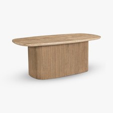 Solid Real Marble Top Coffee Table with Mango Wood Base Light Oak Natural Finish