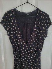 Warehouse black bow wrap dress Size 12 Y2K goth emo party vintage whimsigoth