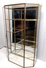 VTG Brass Glass Multi Shelf Mirrored Curio Wall Free Standing Display Cabinet