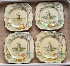 Royal Winton Grimwades England 4 Plates The Fens Windmill Scene Art Deco ATQ