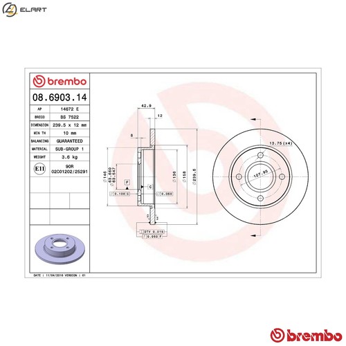 Brake disc 6903 - 08.6903.14, for