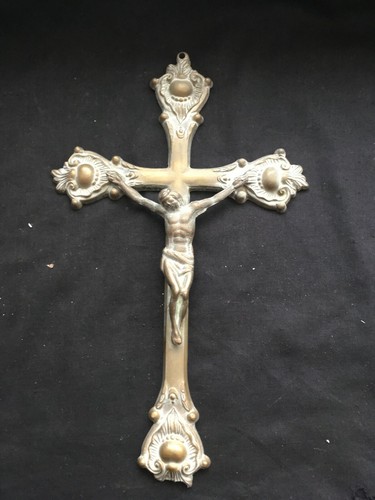 Antique brass crucifix cross - crucifix,
