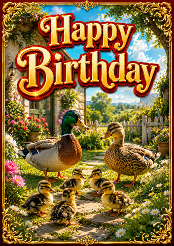 Duck family birthday card - card,